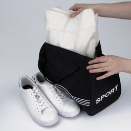 Сумка спортивная на молнии, длинный ремень, средний размер, чёрная