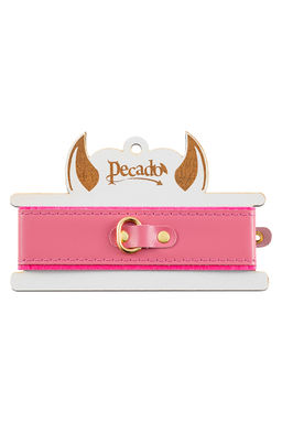 Ошейник Pecado BDSM, двуслойный с подкладкой из фетра и прошивкой, натуральная кожа, розовый
