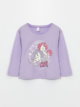 Bisiklet Yaka Uzun Kollu Bask?l? K?z Bebek Ti??rt