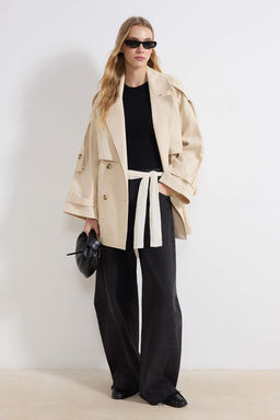 Tas Oversize Kemerli Kruvaze Kapama Midi Trenckot TWOSS26TR00008