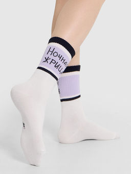 Цена за 5 пар! Носки женские белые с рисунком в виде надписи Ночная жрица - Mark formelle фото 2