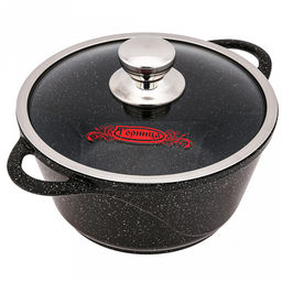 Кастрюля с антипригарным покрытием 3л, д24см "Гранит Induction", h11,5см, s0,4см, литые ручки, стеклянная крышка с пароотводом, форма "Классик волна", подарочная упаковка (Россия) Подходит для всех видов плит, включая индукционную.