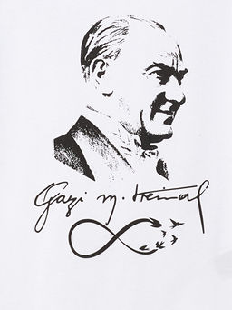 Bisiklet Yaka Atat?rk Bask?l? K?sa Kollu K?z ?ocuk Ti??rt - Waikiki фото 2