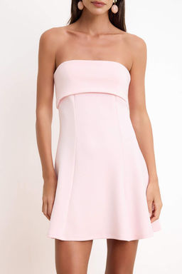 Ac?k Pembe Belden Ac?lan Straplez Kolsuz Soft Touch Orme Elbise TWOSS26EL00236 - Trendyolmilla фото 3