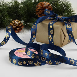 Лента атласная с тиснением «Фигурные снежинки», 15 мм, 23±1 м, синяя