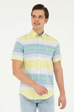 Мужская неоново-желтая рубашка с коротким рукавом