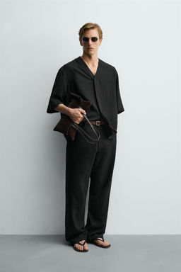 CAMISA RELAXED FIT VISCOSA - C??AMO / Negro