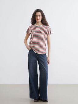 Bisiklet Yaka ?izgili Kad?n Ti??rt