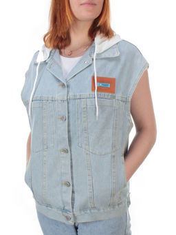 807 BLUE/WHITE Джинсовый жилет женский (100% хлопок) - Фабричный китай фото 3