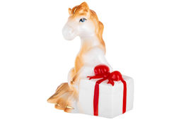 Фигурка декоративная 6,5*5*8 см Лошадь с подарком коричневая с золотом, фарфор - Elan gallery фото 3