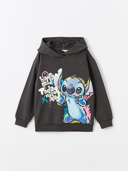 Kap??onlu Lilo ve Stitch Bask?l? Uzun Kollu K?z ?ocuk Sweatshirt