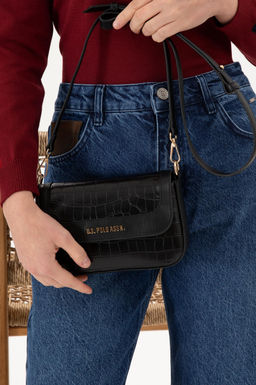 Женская черная сумка через плечо из крокодиловой кожи - U.s. polo assn фото 2