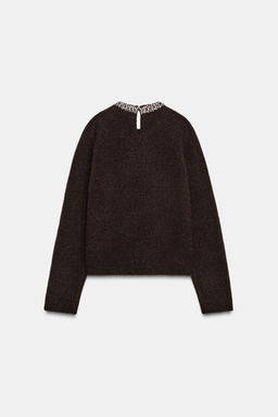 JEWEL BEADED NECK KNIT JUMPER - Zara фото 6