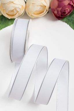 Лента репсовая с люрексом 2,5 см*20 ярд (SF-5828) белый/серебро №01 - No name фото 2