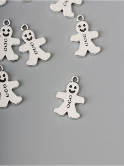 Цена за 2 шт. Декор для творчества металл «Имбирный пряник» серебро набор 10 шт. 1.9×1.1×0.2 см