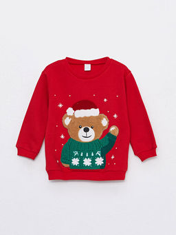 Bisiklet Yaka Uzun Kollu Y?lba?? Temal? Erkek Bebek Sweatshirt