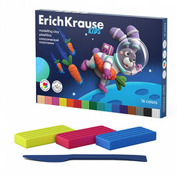 Цена за 1 шт. Пластилин классический ErichKrause Kids Space Animals 16 цветов со стеком, 288 г (в коробке 16 шт)