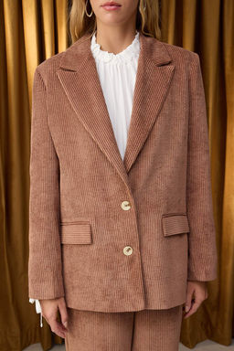 Ozel Koleksiyon Kahverengi Regular/Normal Kal?p Fitilli Kadife Blazer Ceket TWOAW26BC00023