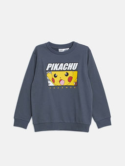 Bisiklet Yaka Pikachu Bask?l? Erkek ?ocuk Sweatshirt