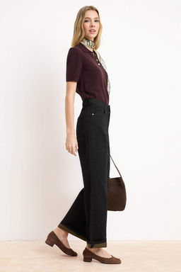 Siyah DOKUMLU Yuksek Bel 100% Pamuk Wide Leg Jeans TWOSS26JE00083 - Trendyolmilla фото 4