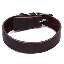 Ошейник кожаный двухслойный на замше, 2,5 см, ОШ 29-39, коричневый - Пижон фото 2