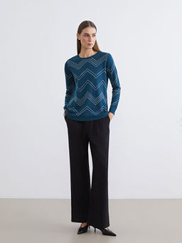 Bisiklet Yaka Desenli Kad?n Triko Kazak