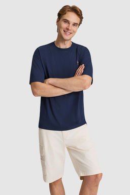 Erkek Lacivert Comfort Fit Bisiklet Yaka Basic Ti__rt