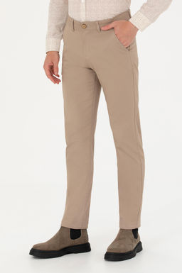 Erkek Slim Fit Koyu Bej Kanvas / Chino Pantolon
