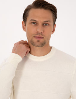 Ekru Slim Fit Bisiklet Yaka Triko Kazak - Pierre cardin фото 2