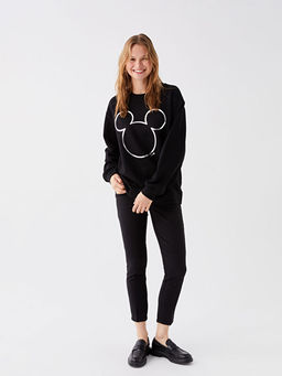 Bisiklet Yaka Mickey Mouse Bask?l? Uzun Kollu Kad?n Sweatshirt