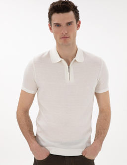 Ekru Slim Fit Fermuarl_ Polo Yaka Triko Kazak - Pierre cardin фото 3