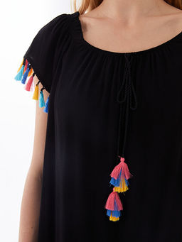 Kay?k Yaka P?sk?l Detayl? Kad?n Plaj Elbisesi