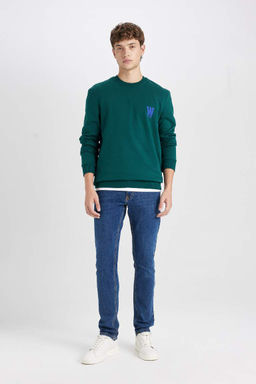 Новый свитшот из плотной ткани с принтом и круглым вырезом стандартного кроя - Defacto фото 2