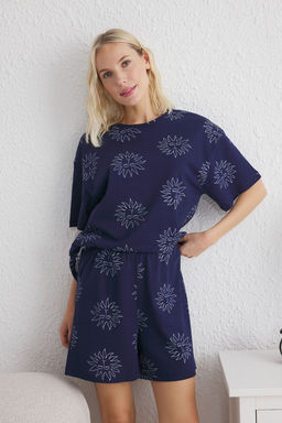 Trendyolmilla Lacivert %100 Pamuklu Gunes Desenli Sortlu Orme Pijama Tak?m? THMSS25PT00139  фото 4