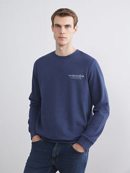 Bisiklet Yaka Bask?l? Erkek Sweatshirt