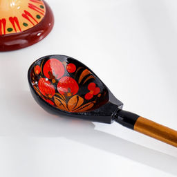 Цена за 10 шт. Ложка деревянная для солений, с художественной росписью, чёрная, хохлома