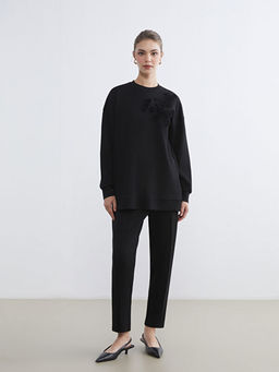 Bisiklet Yaka ?i?ekli Kad?n Sweatshirt Tunik