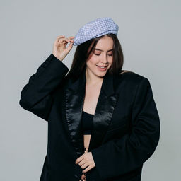 Берет в клетку, голубой, р-р 56 см