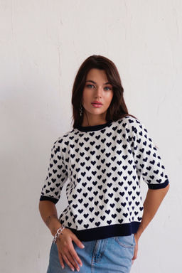 10040 Топ вязаный с сердечками синий - Martichelli фото 2