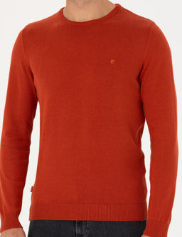 Kiremit Slim Fit Bisiklet Yaka Basic Triko Kazak