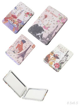 Зеркало карманное 6х8 см / GT349 /уп 50/300/ кожзам, стразы микс