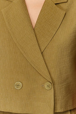 Haki Dokuma K?sa Kollu Keten Gorunumlu Blazer Ceket TWOSS24BC00023 - Trendyolmilla фото 4