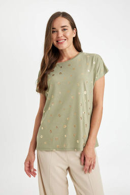 Женская футболка обычного кроя с круглым вырезом и ярким принтом с короткими рукавами