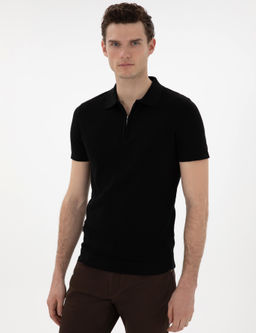 Siyah Slim Fit Fermuarl_ Polo Yaka Triko Kazak - Pierre cardin фото 3