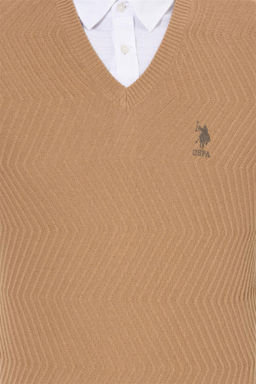 U. S. Polo Assn Мужской вязаный свитер светло-коричневого цвета с v-образным вырезом меланжевого цвета - U.s. polo assn фото 12