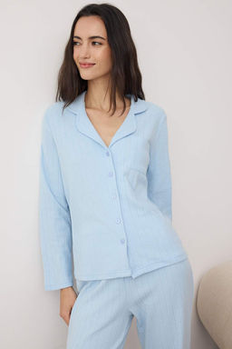 Mavi Cep Detayl? Fitilli K?sl?k Orme Pijama Tak?m? THMAW26PT00127 - Trendyolmilla фото 2