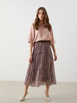 Beli Lastikli Desenli Kad?n Pileli Etek