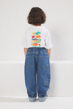 Orta Mavi Erkek Cocuk Yuksek Bel %100 Pamuk Regular Fit Lastikli Denim Jean Pantolon TKDSS25JE00004 - Trendyolmilla фото 3