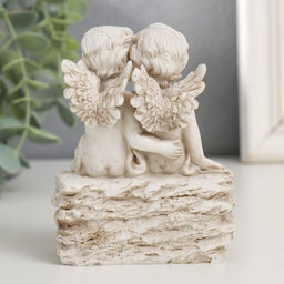 Фигурка полистоун Ангелы на камешке, 10.5?7.5?8.5 см