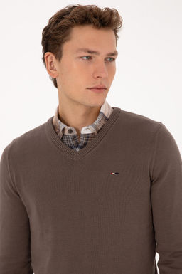 Erkek Slim Fit V Yaka Vizon Basic Kazak - U.s. polo assn фото 2